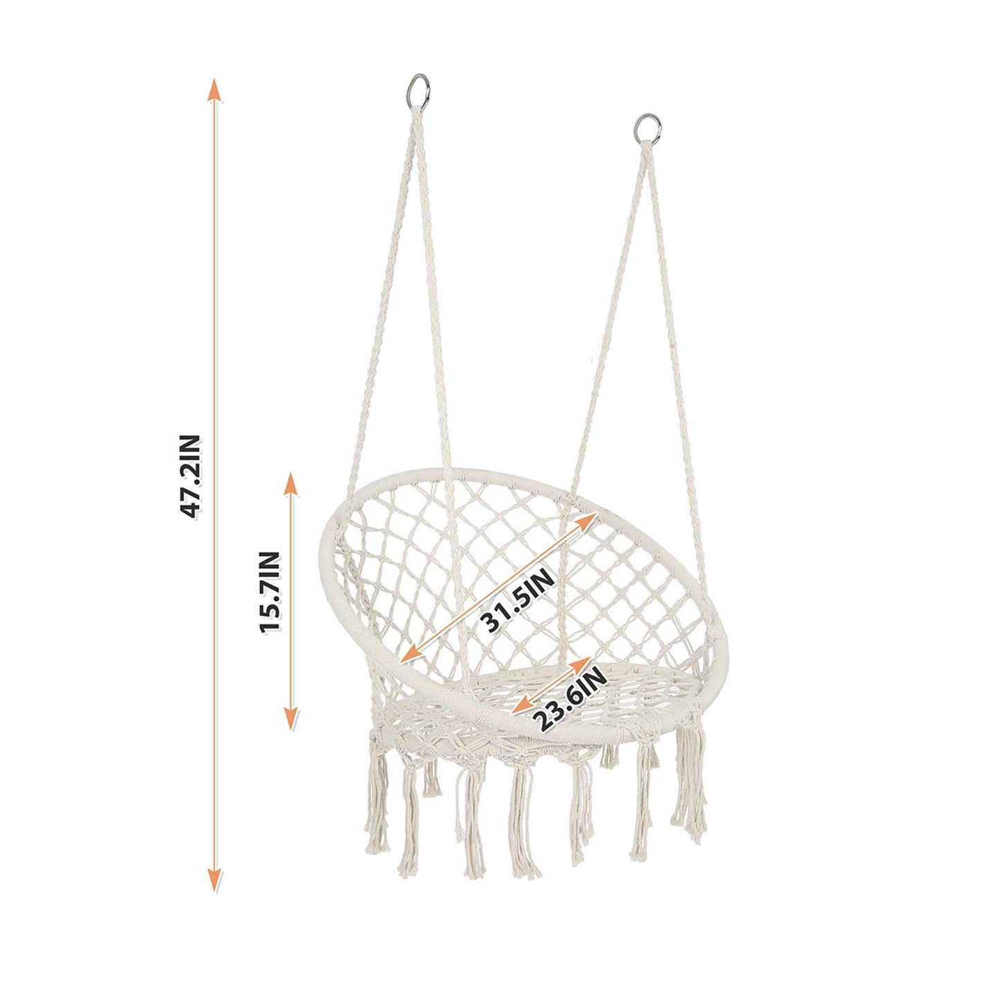Macrame Hanging Hammock Chair, Cotton Rope Swing for Indoor and