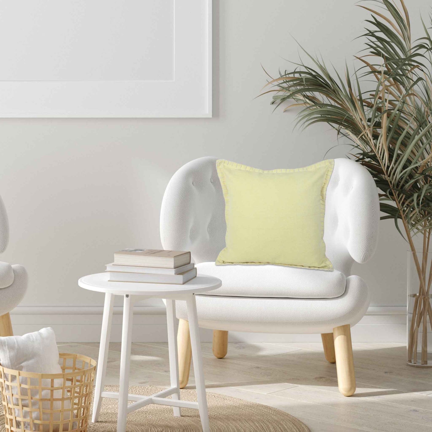 20" Light Yellow Cotton Throw Pillow