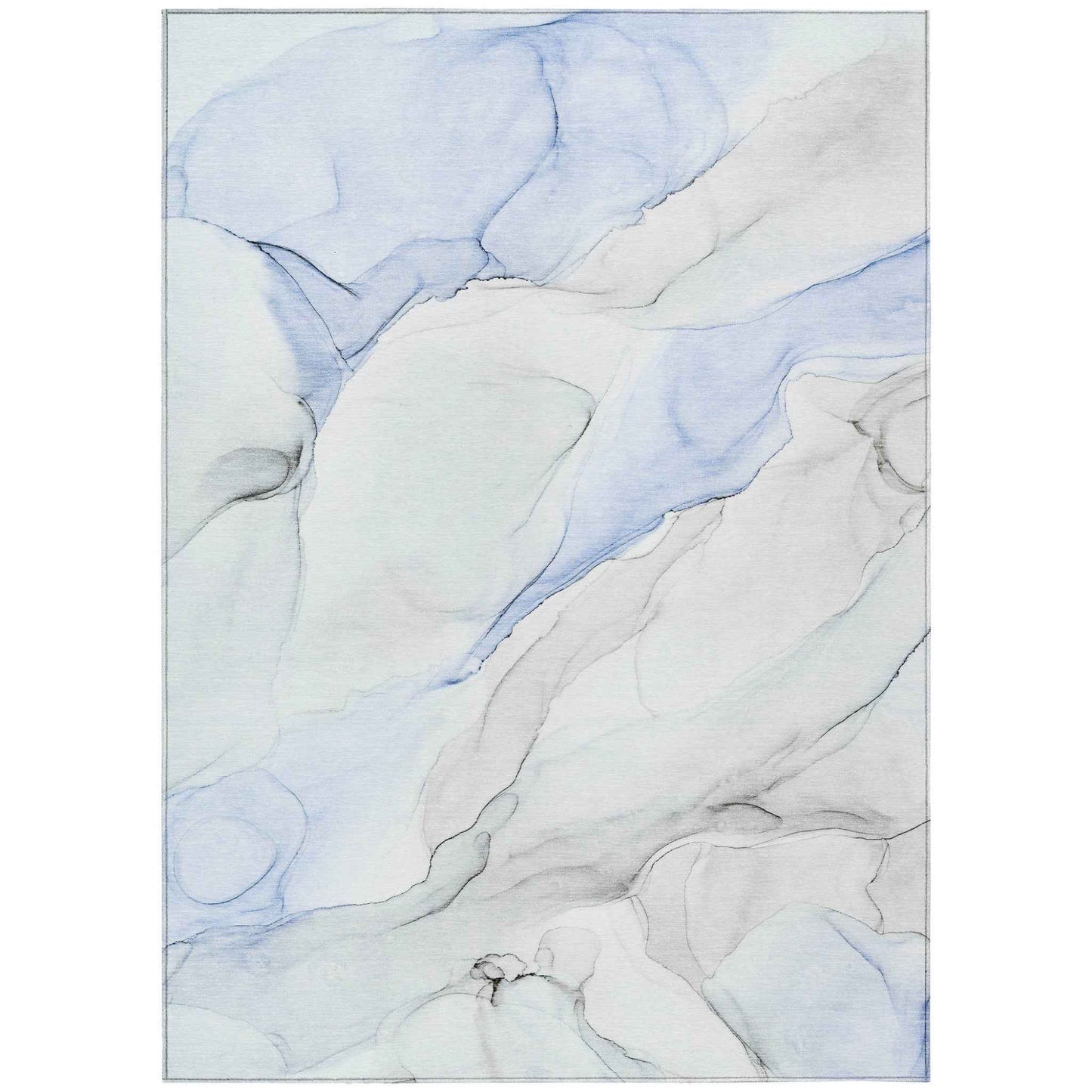 8' X 10' Ivory Blue and Gray Abstract Washable Non Skid Indoor Outdoor Area Rug