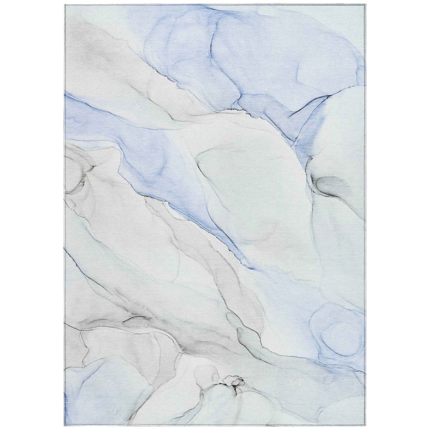 8' X 10' Ivory Blue and Gray Abstract Washable Non Skid Indoor Outdoor Area Rug