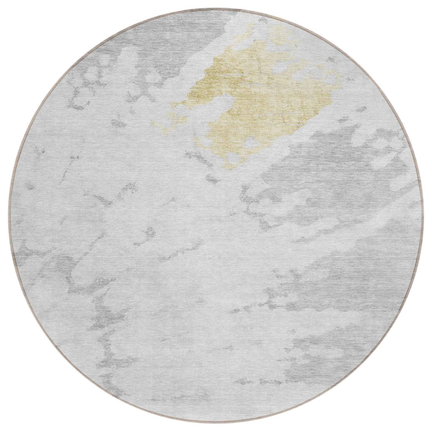 8' Silver Gray And Ivory Round Abstract Washable Indoor Outdoor Area Rug