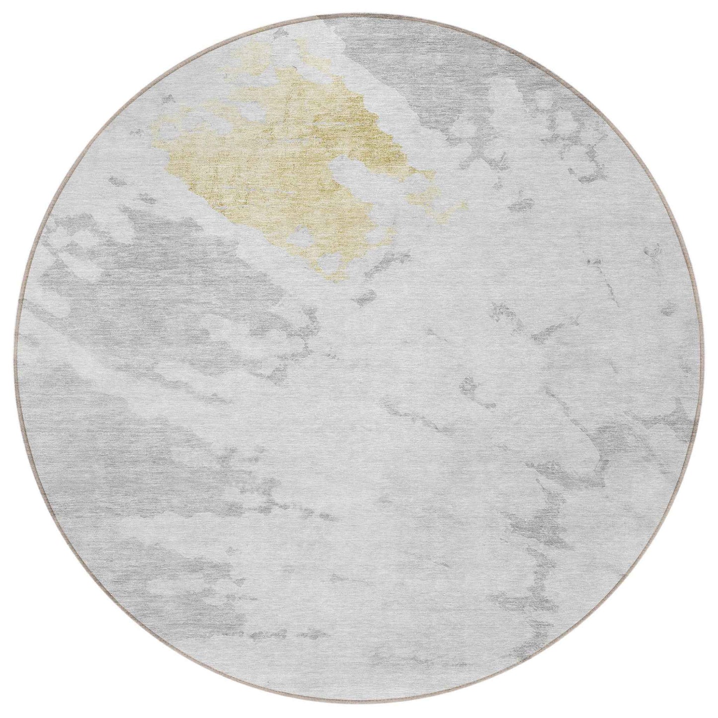 8' Silver Gray And Ivory Round Abstract Washable Indoor Outdoor Area Rug