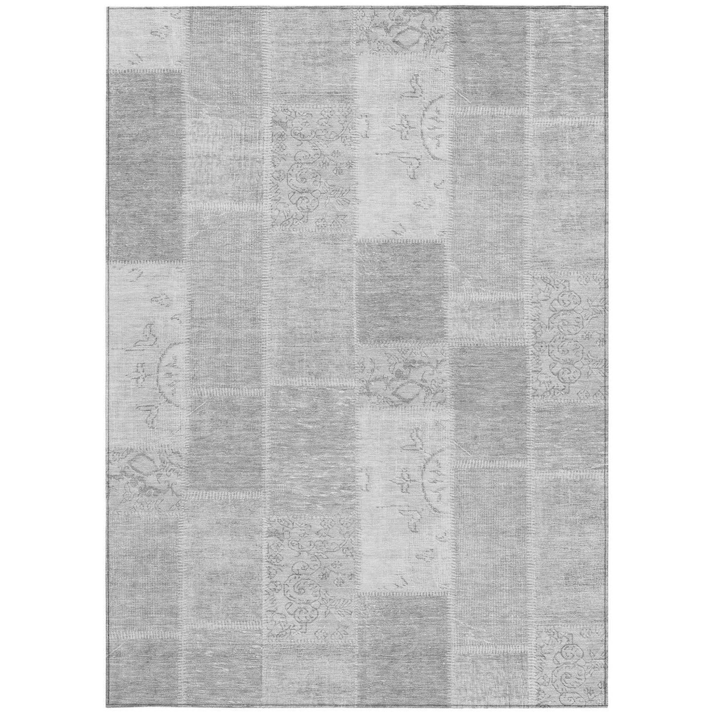 9' X 12' Silver Gray And Graphite Patchwork Washable Indoor Outdoor Area Rug