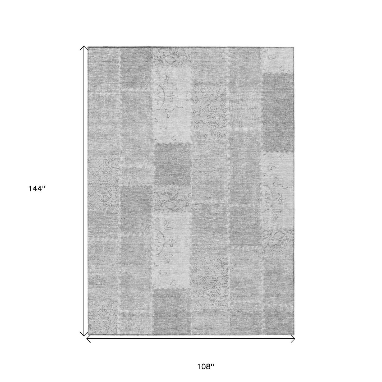 9' X 12' Silver Gray And Graphite Patchwork Washable Indoor Outdoor Area Rug