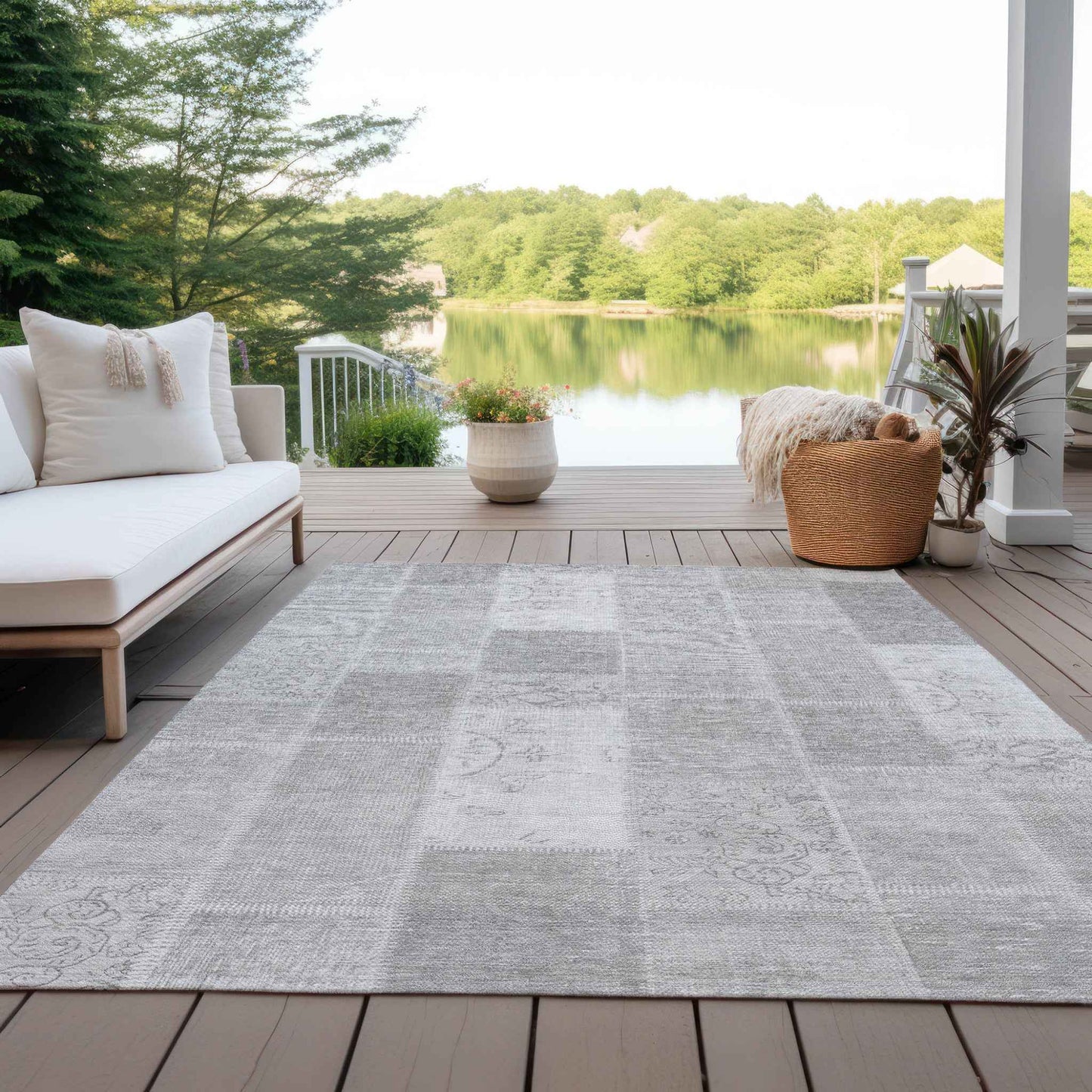 9' X 12' Silver Gray And Graphite Patchwork Washable Indoor Outdoor Area Rug