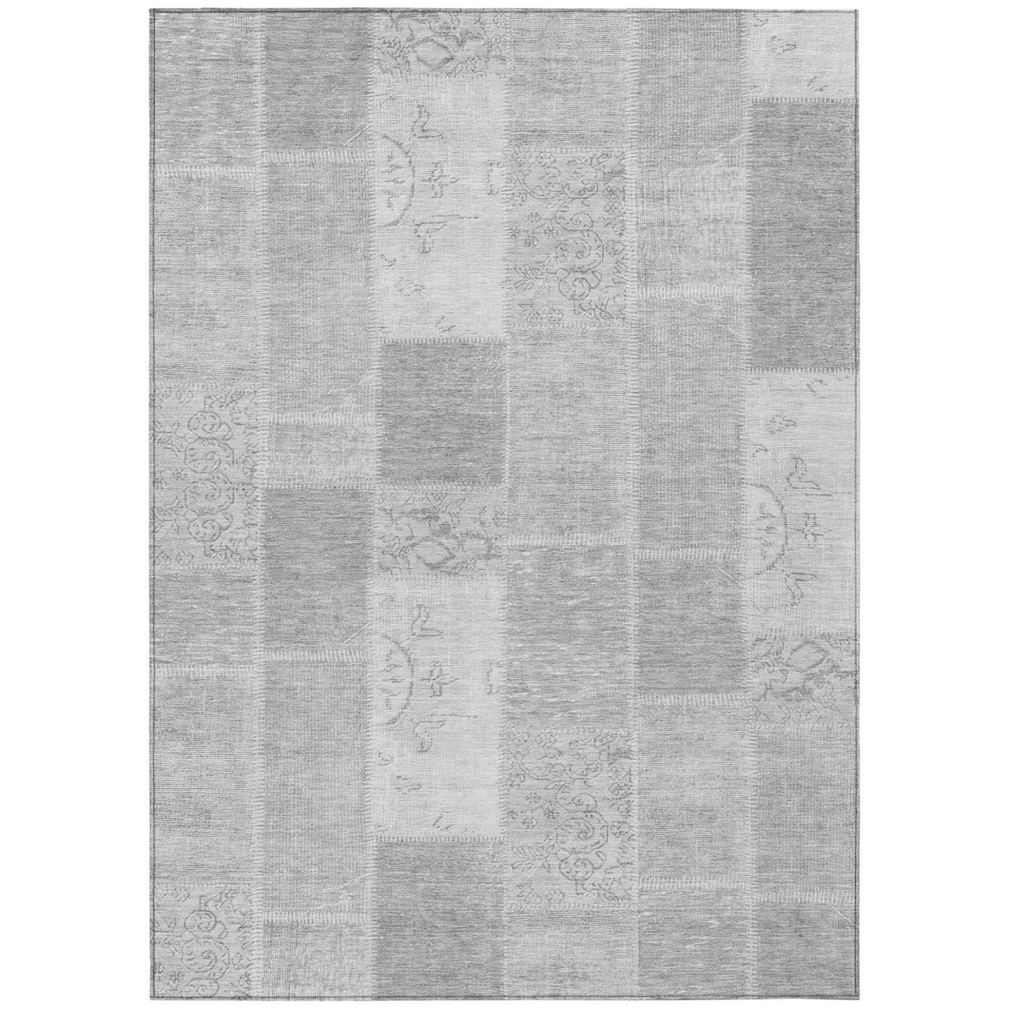 9' X 12' Silver Gray And Graphite Patchwork Washable Indoor Outdoor Area Rug