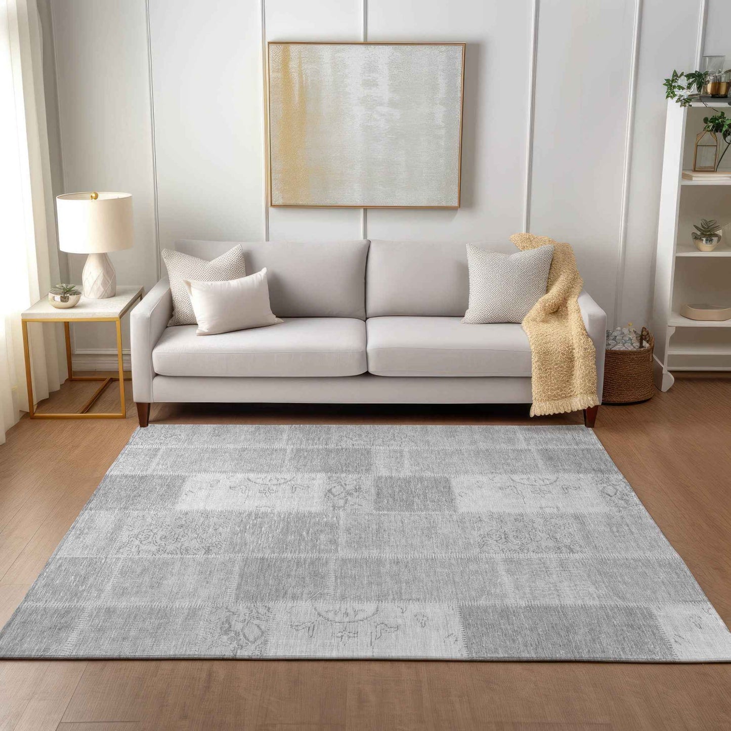 9' X 12' Silver Gray And Graphite Patchwork Washable Indoor Outdoor Area Rug