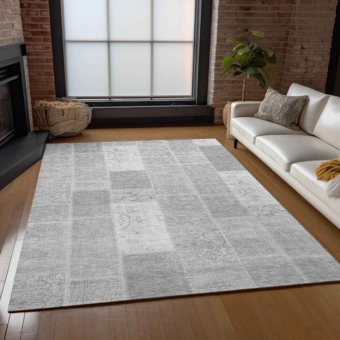 9' X 12' Silver Gray And Graphite Patchwork Washable Indoor Outdoor Area Rug