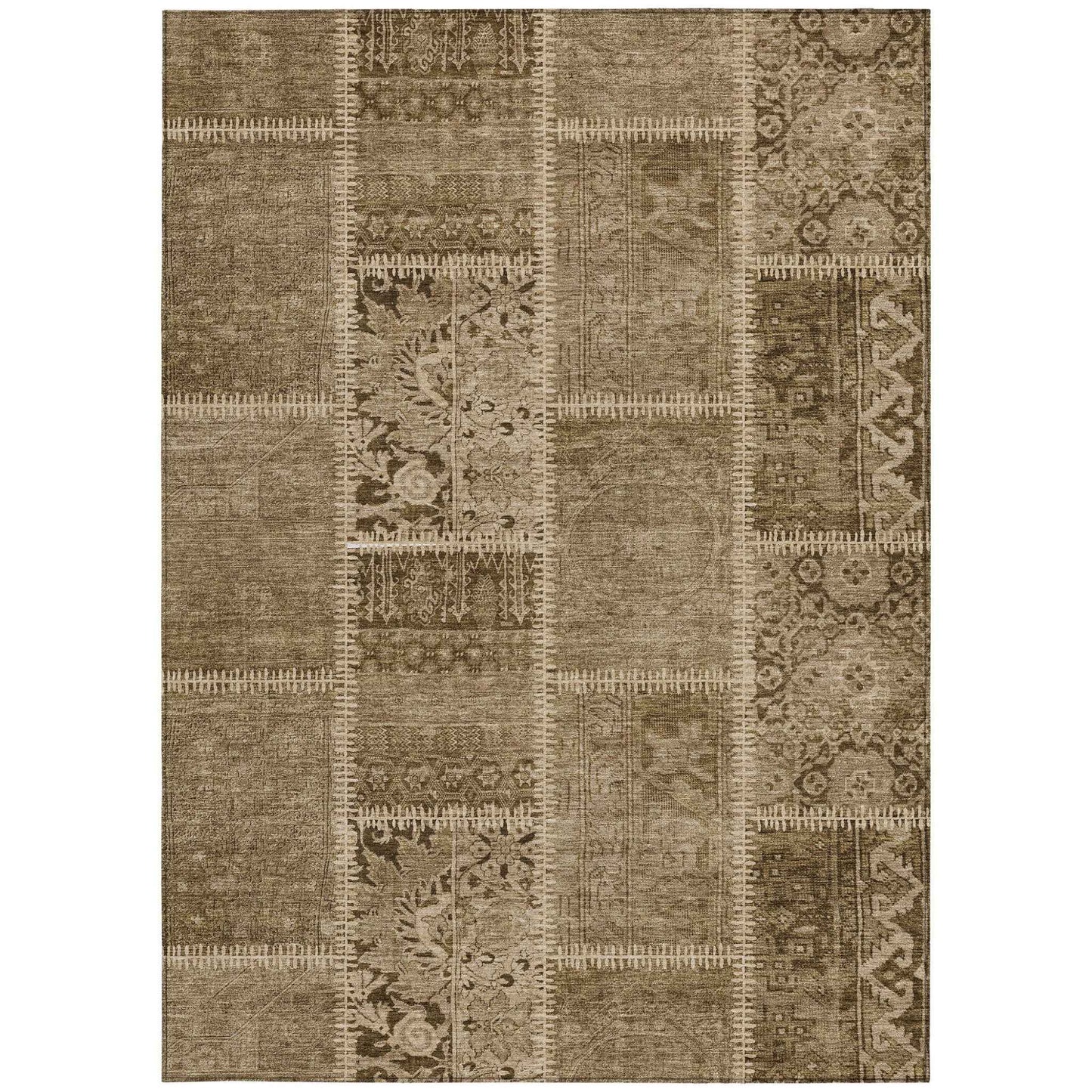 3' X 5' Brown And Beige Patchwork Washable Indoor Outdoor Area Rug