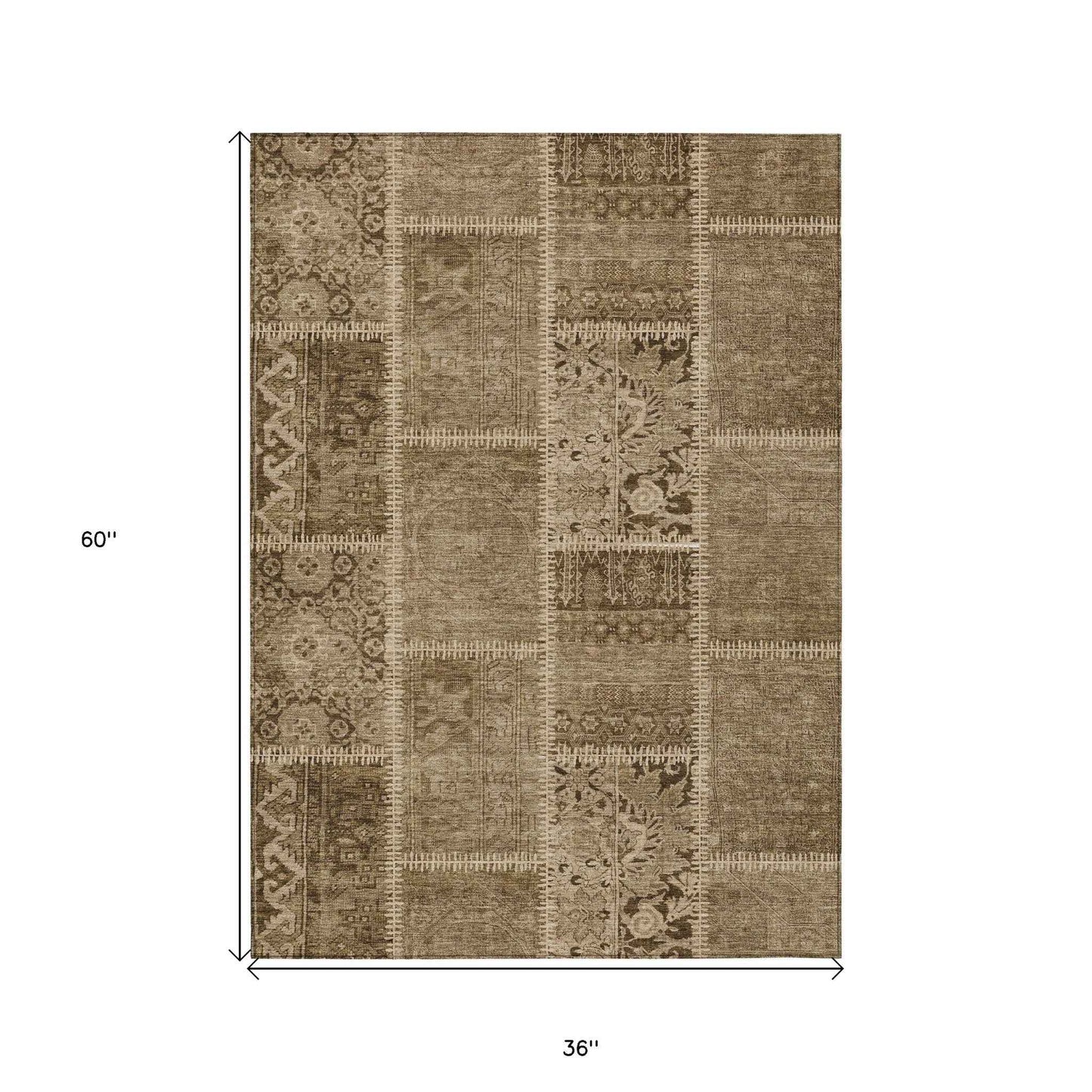 3' X 5' Brown And Beige Patchwork Washable Indoor Outdoor Area Rug