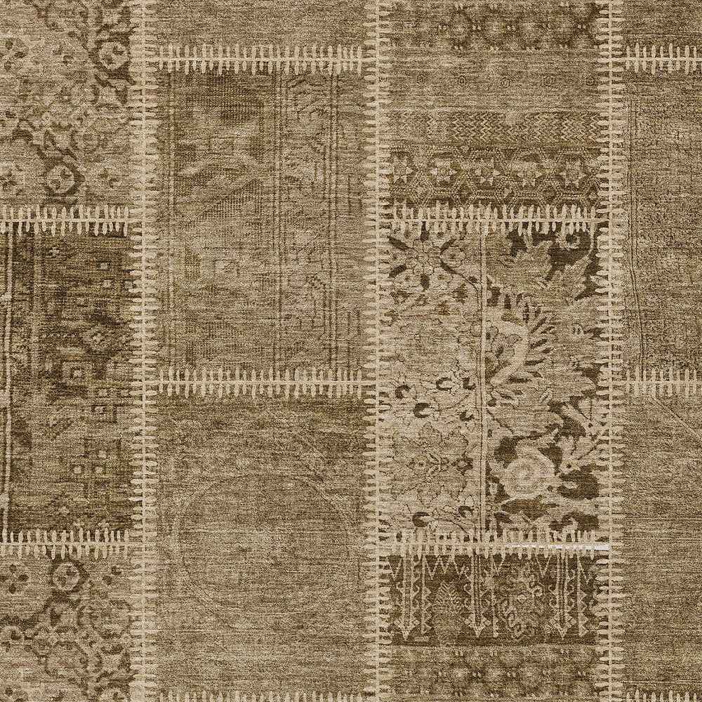 3' X 5' Brown And Beige Patchwork Washable Indoor Outdoor Area Rug