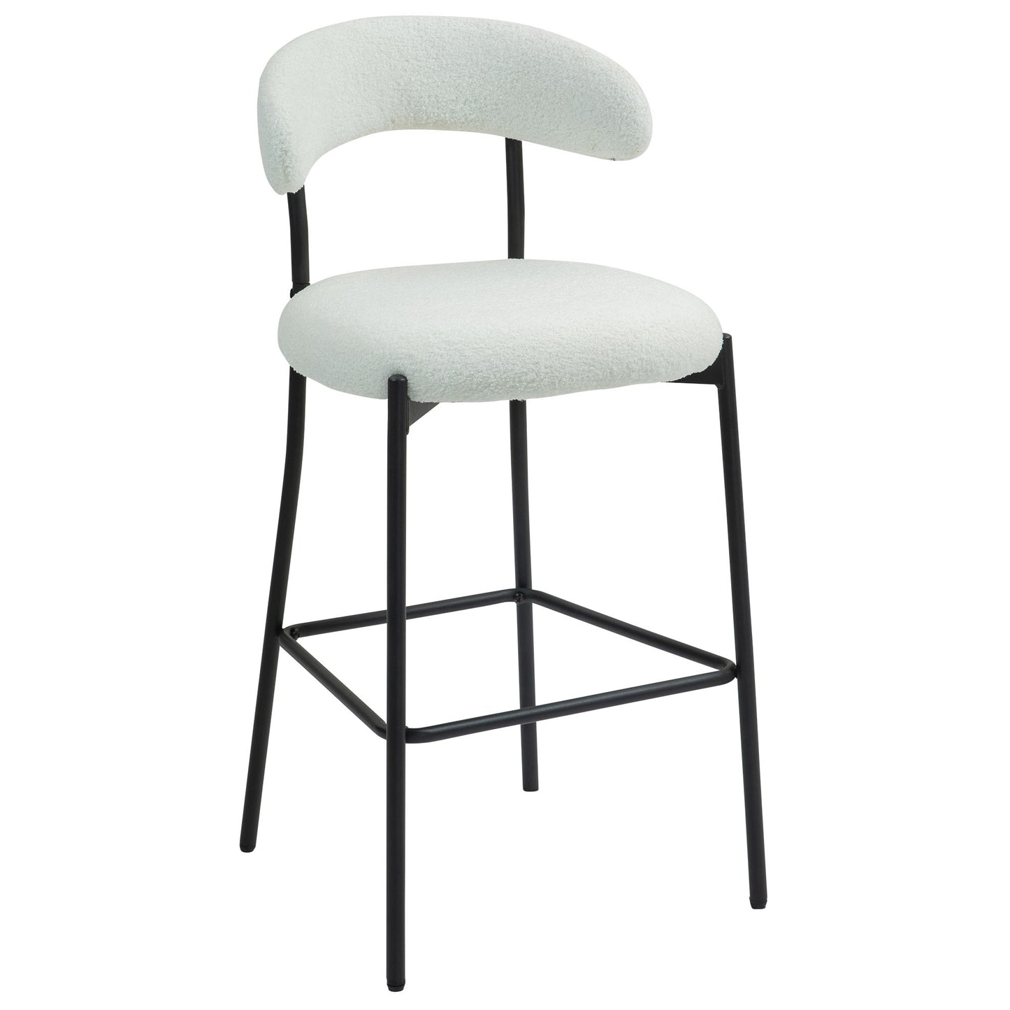 Height Bar Stools 26" Counter -Teddy Fabric Kitchen Island Chairs with Footrest, Modern Black Base (Snow White) - Zerramart
