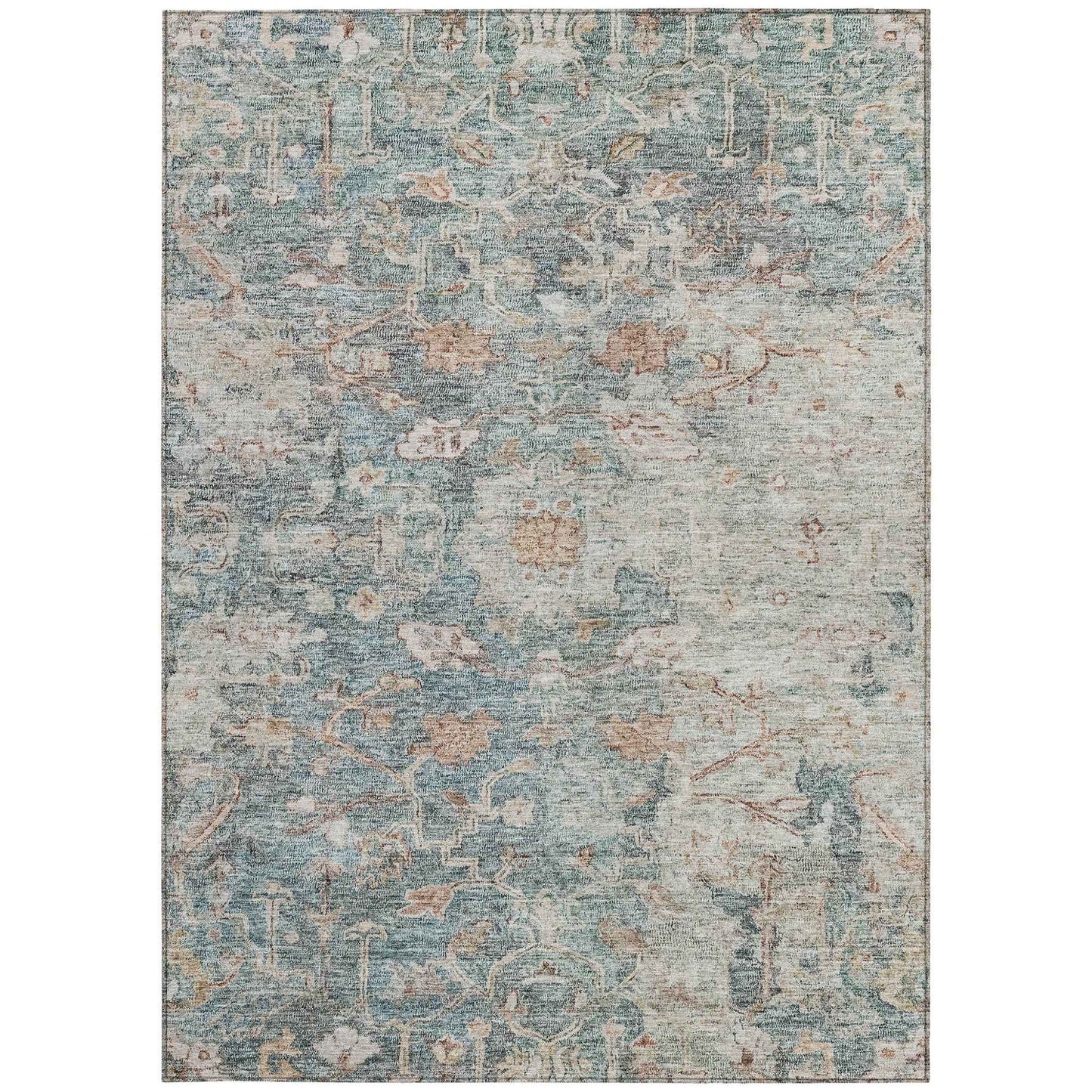 3' X 5' Green Blue And Gray Oriental Washable Indoor Outdoor Area Rug
