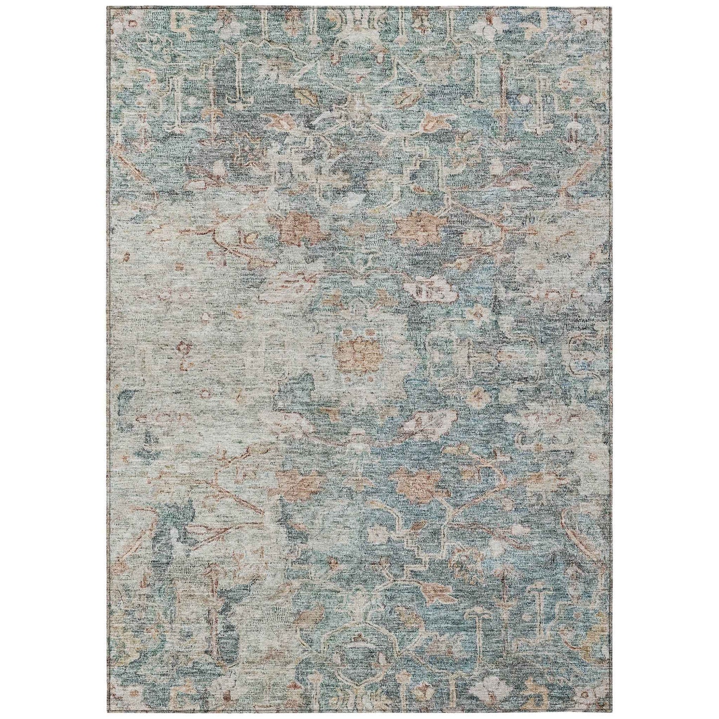 3' X 5' Green Blue And Gray Oriental Washable Indoor Outdoor Area Rug