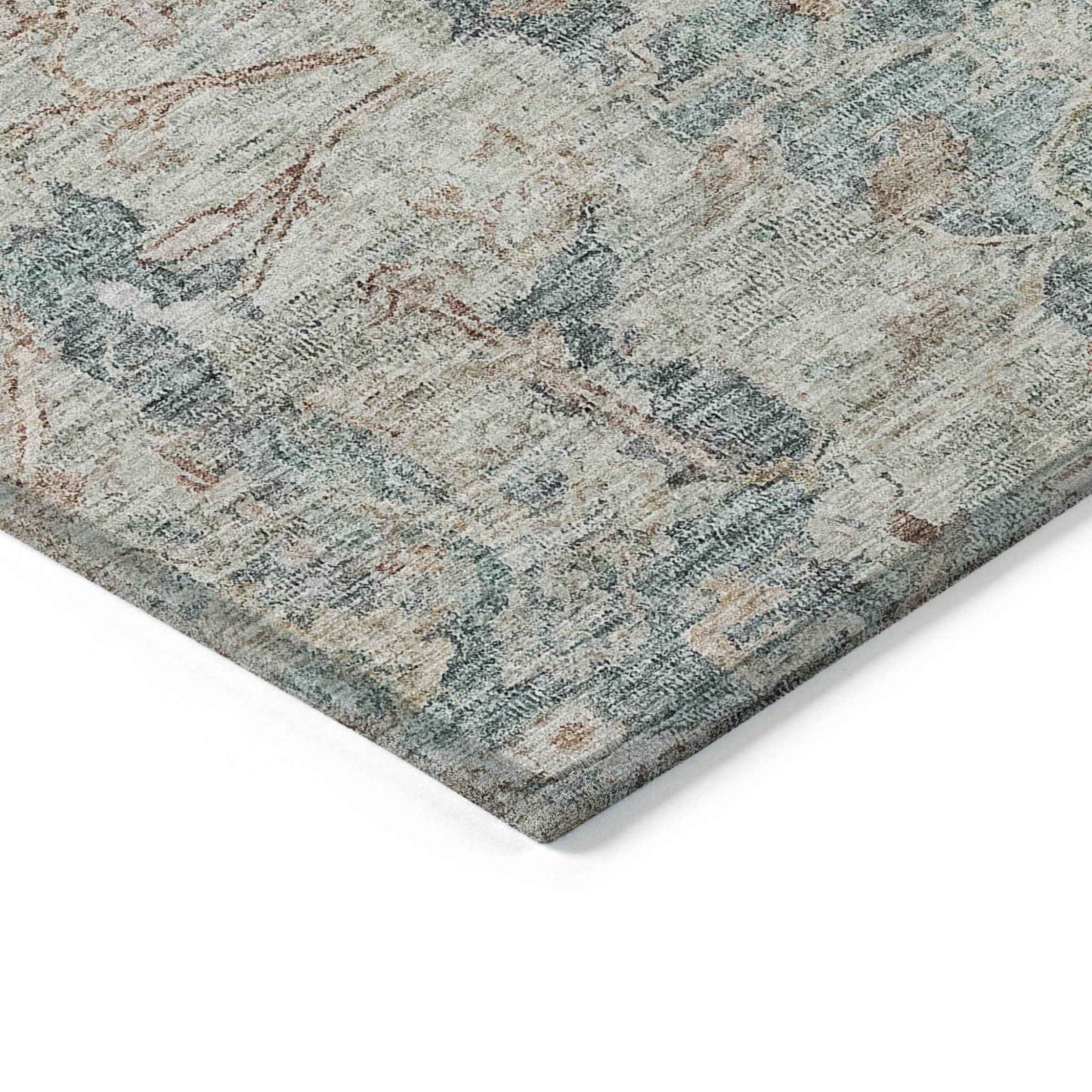 3' X 5' Green Blue And Gray Oriental Washable Indoor Outdoor Area Rug
