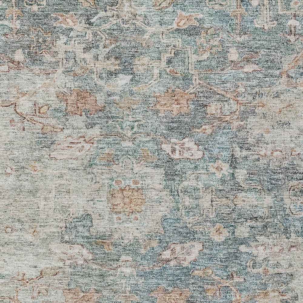 3' X 5' Green Blue And Gray Oriental Washable Indoor Outdoor Area Rug