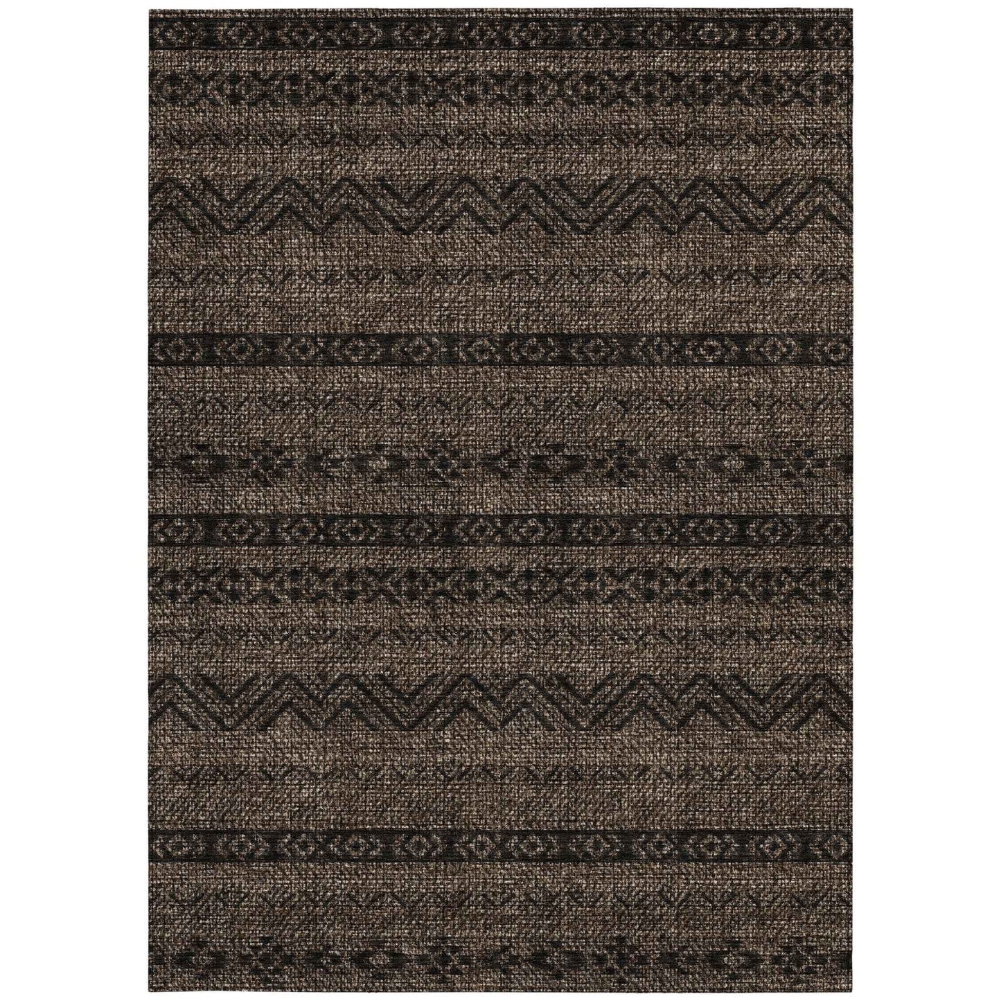 10' X 14' Chocolate And Brown Southwestern Washable Indoor Outdoor Area Rug