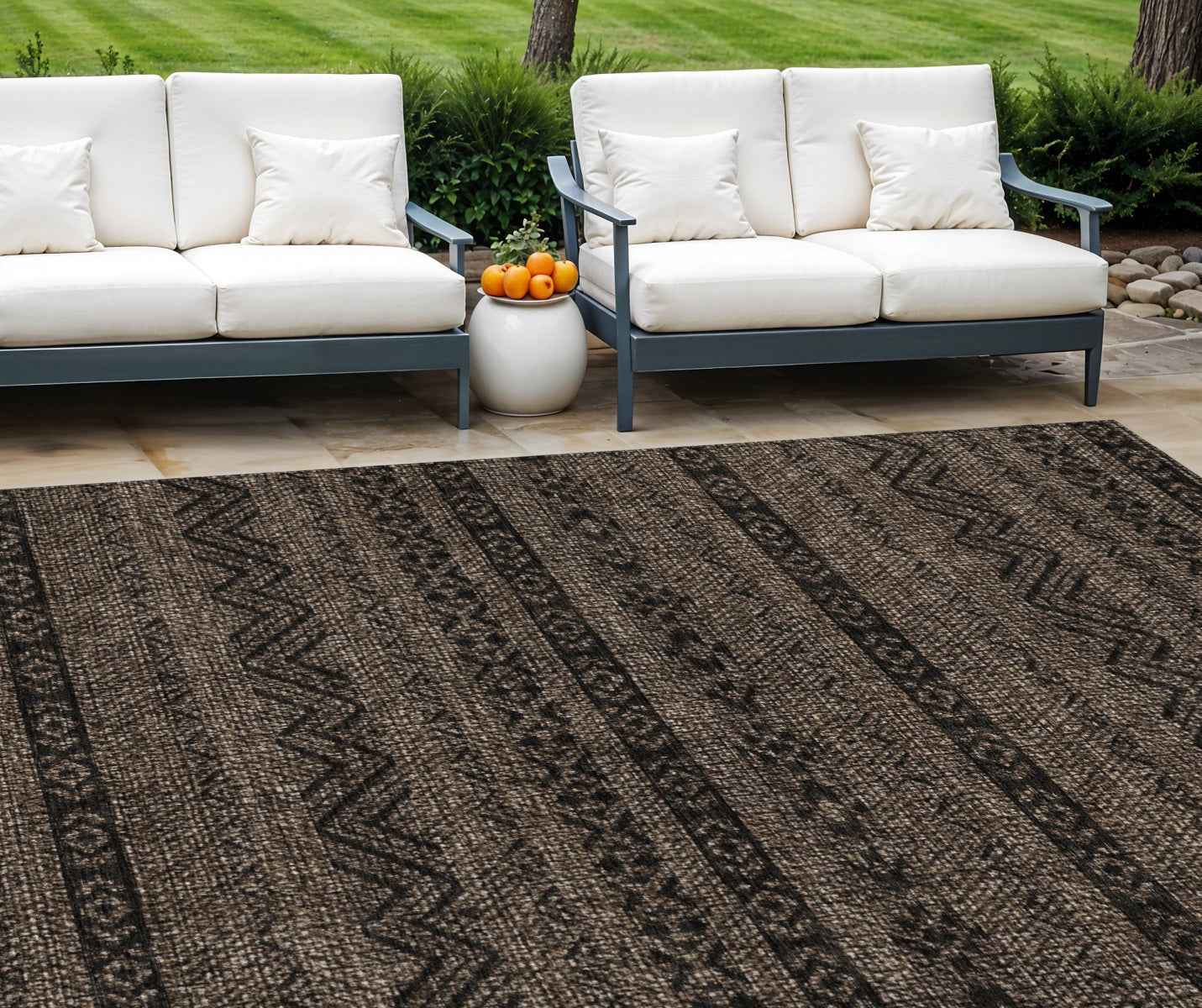 10' X 14' Chocolate And Brown Southwestern Washable Indoor Outdoor Area Rug