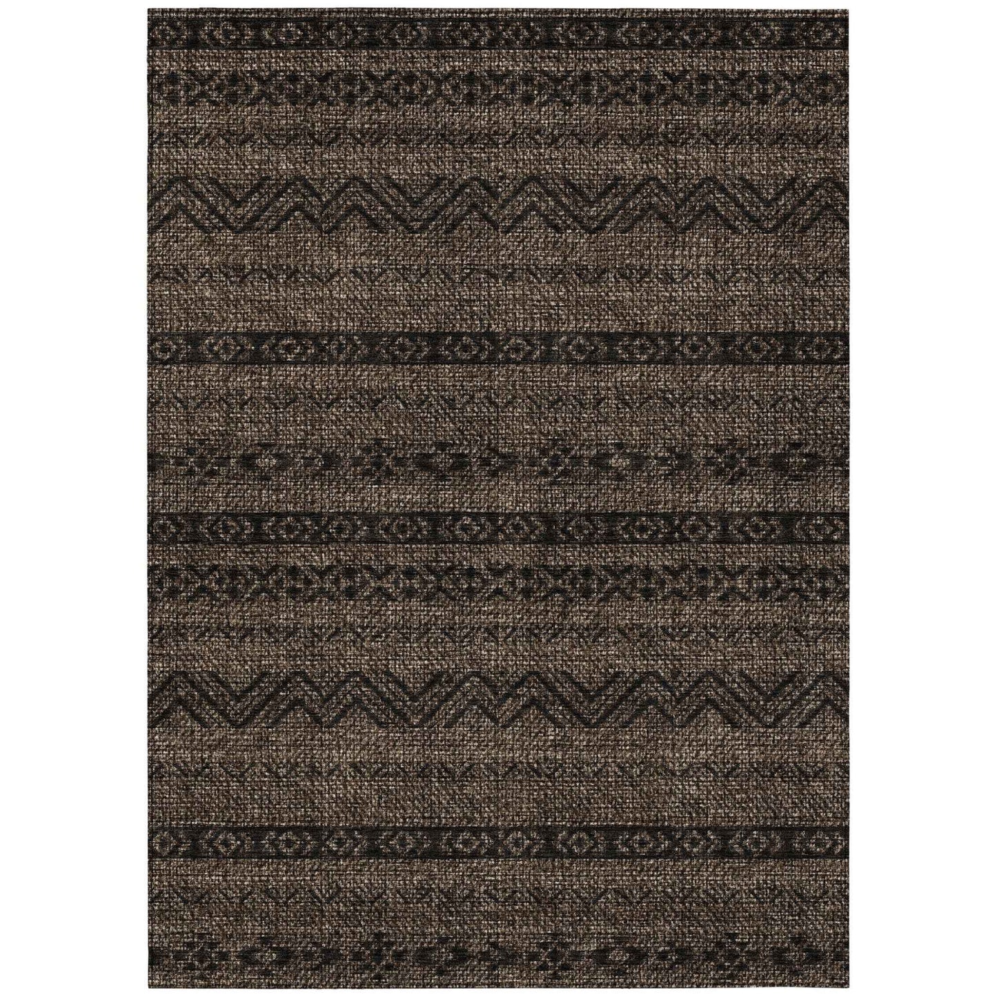 10' X 14' Chocolate And Brown Southwestern Washable Indoor Outdoor Area Rug