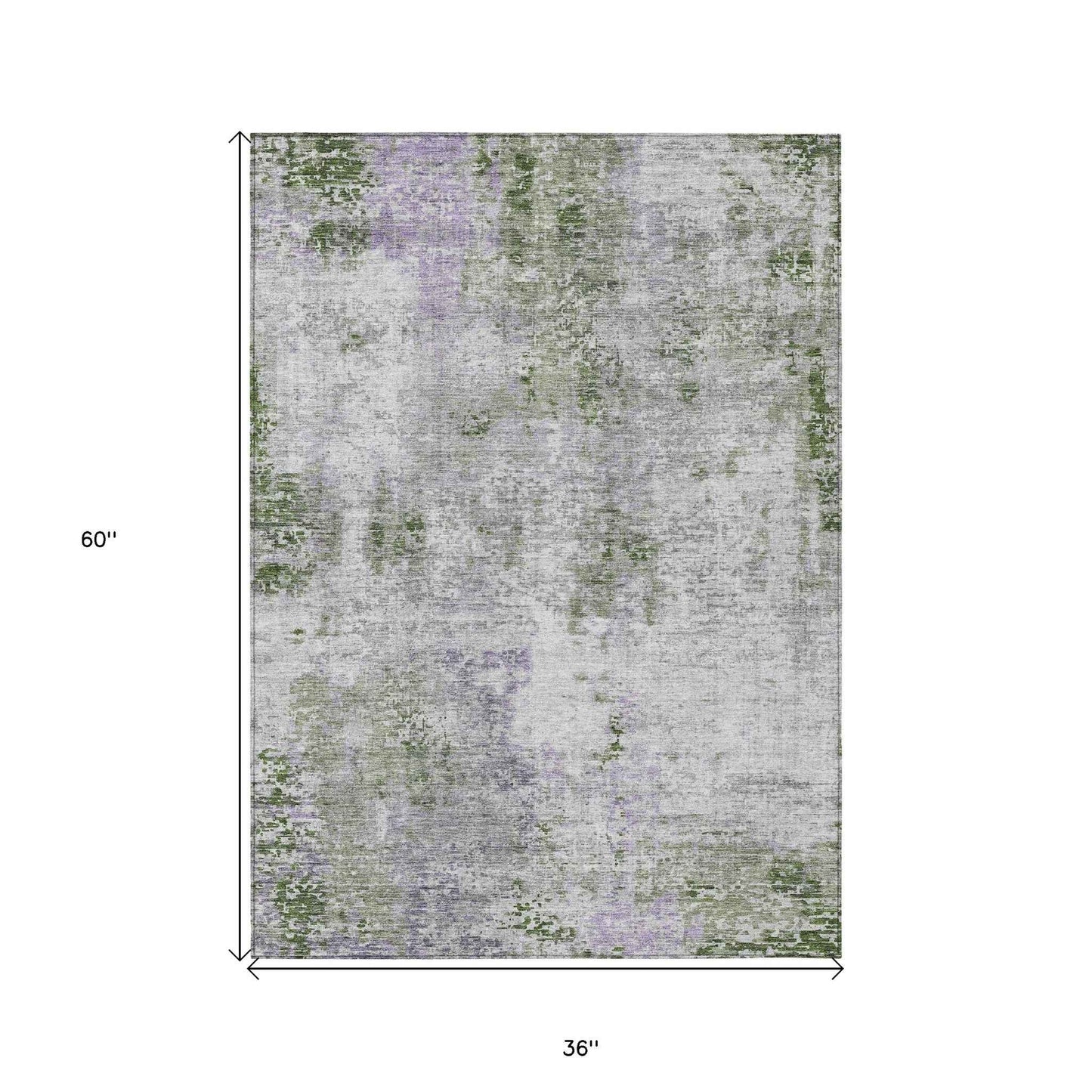 3' X 5' Olive Green And Gray Abstract Washable Indoor Outdoor Area Rug