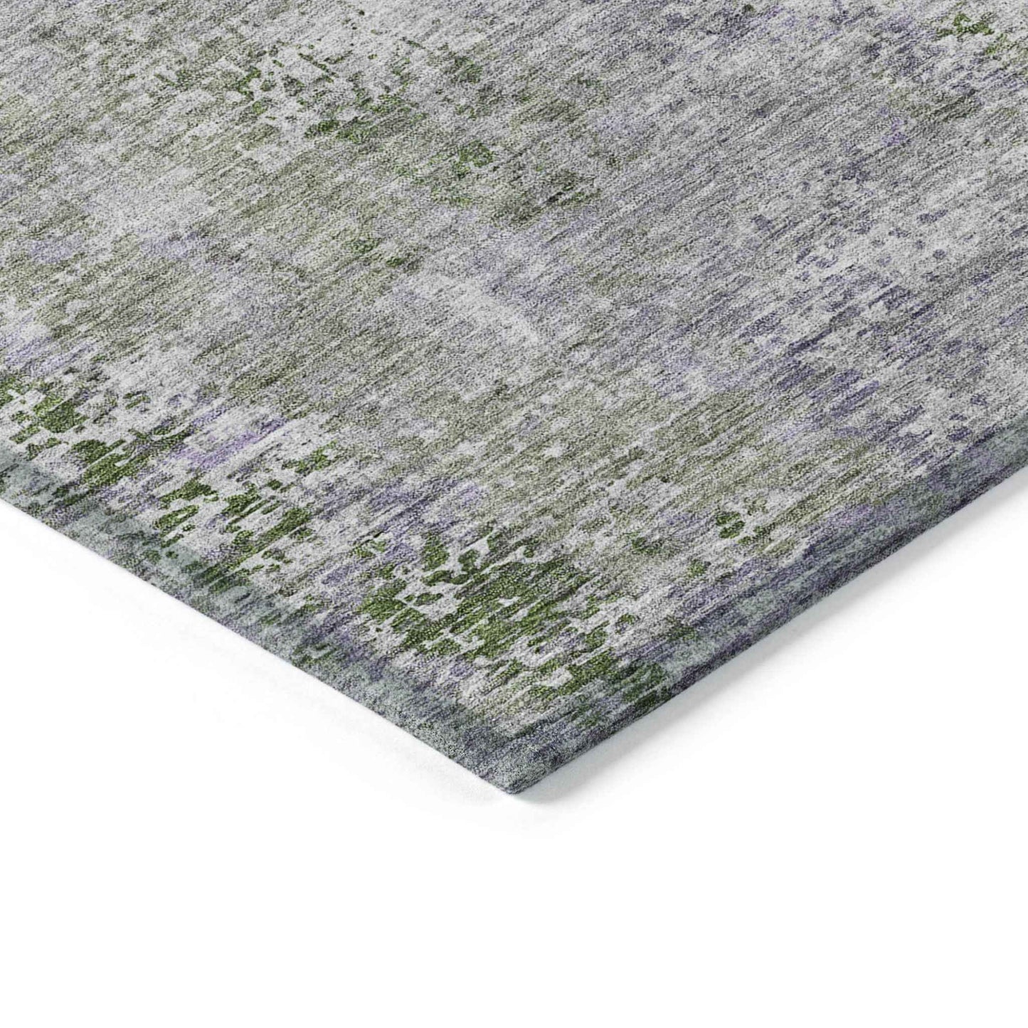 3' X 5' Olive Green And Gray Abstract Washable Indoor Outdoor Area Rug