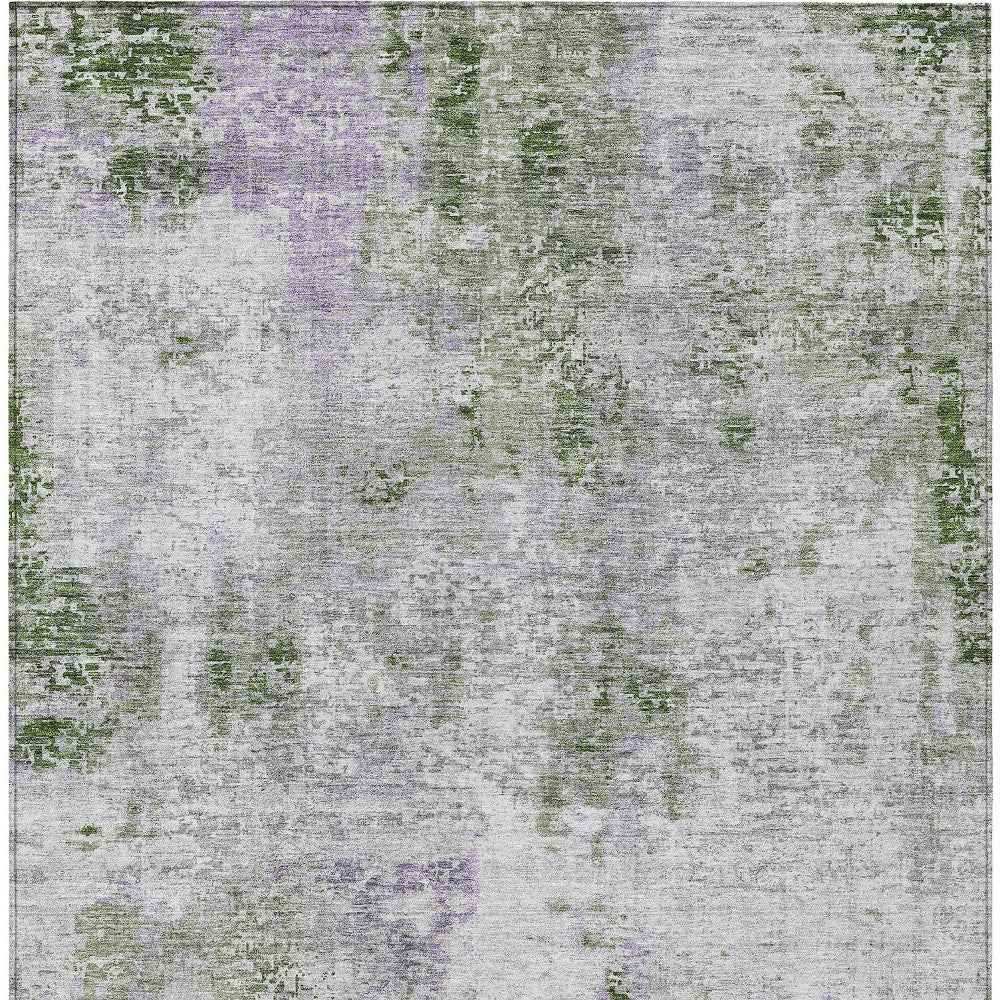 3' X 5' Olive Green And Gray Abstract Washable Indoor Outdoor Area Rug