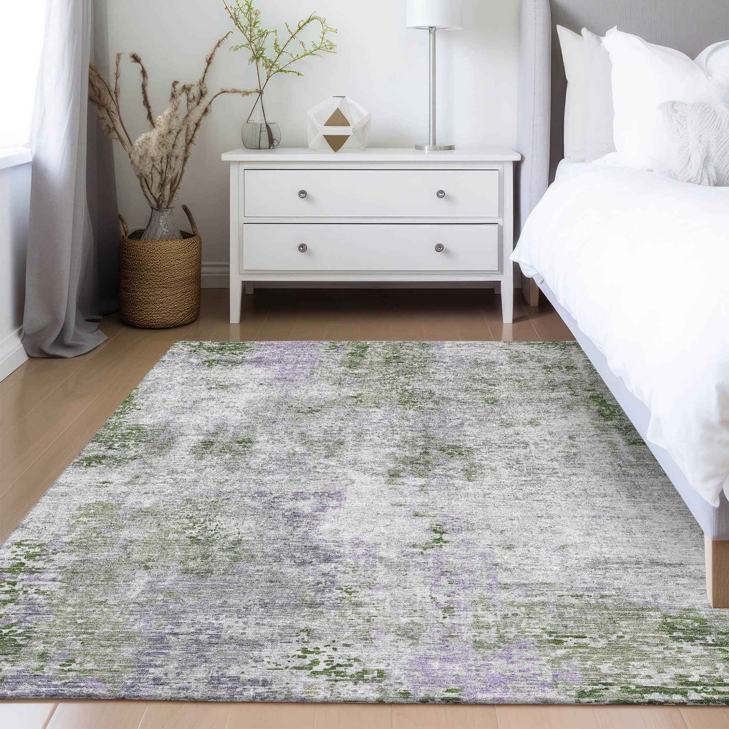 3' X 5' Olive Green And Gray Abstract Washable Indoor Outdoor Area Rug