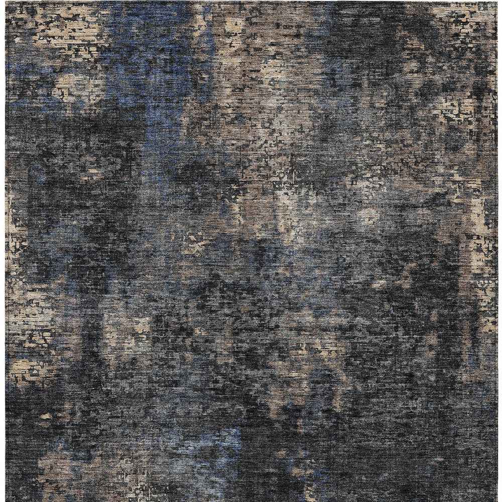 3' X 5' Charcoal Gray And Silver Abstract Washable Indoor Outdoor Area Rug