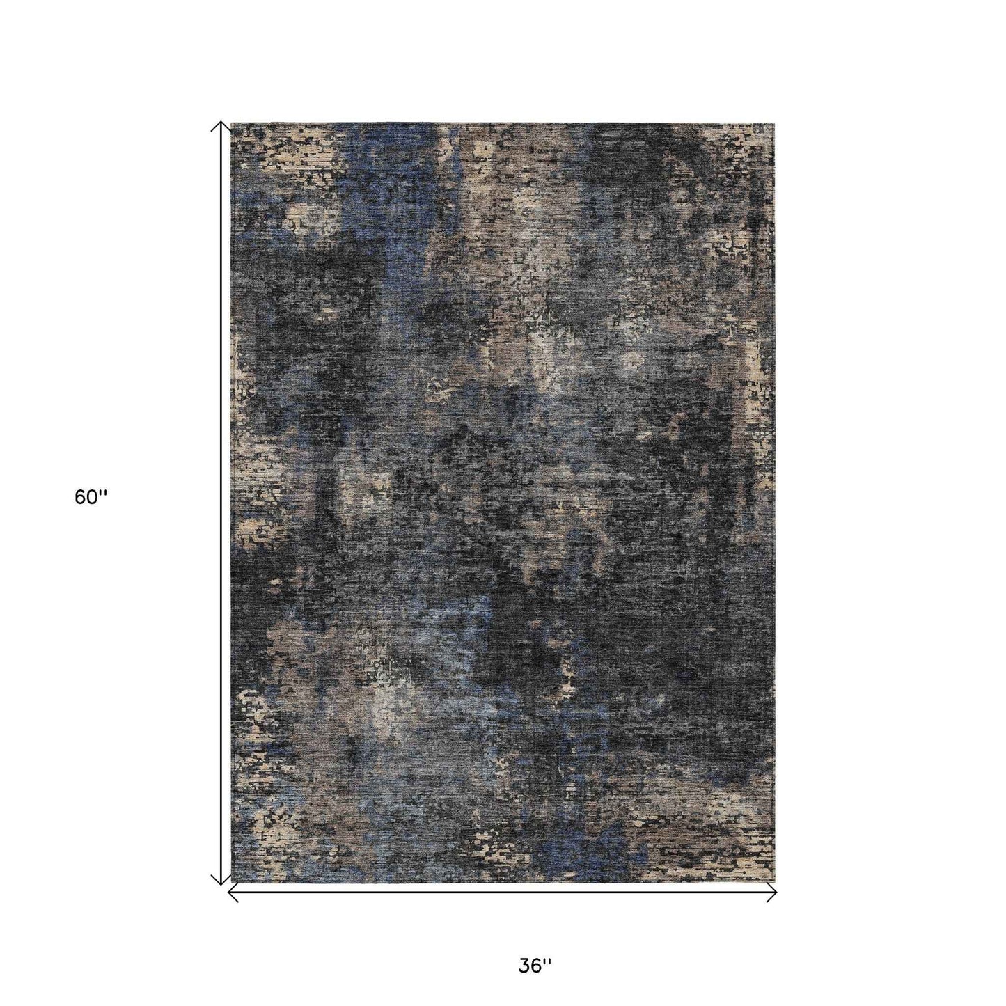 3' X 5' Charcoal Gray And Silver Abstract Washable Indoor Outdoor Area Rug