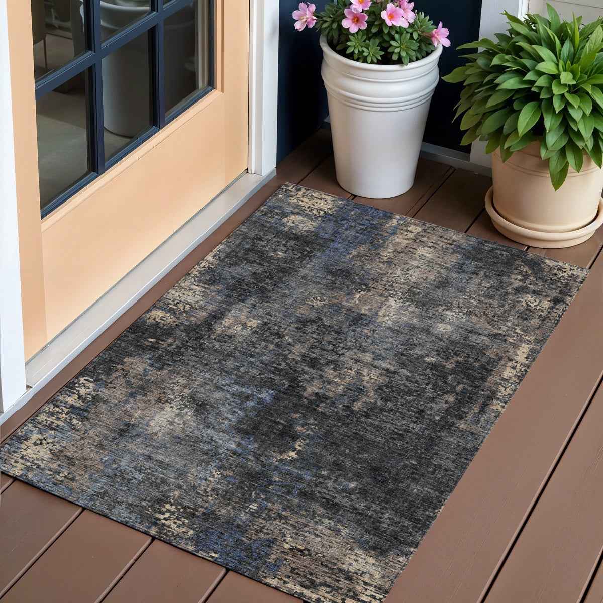 3' X 5' Charcoal Gray And Silver Abstract Washable Indoor Outdoor Area Rug