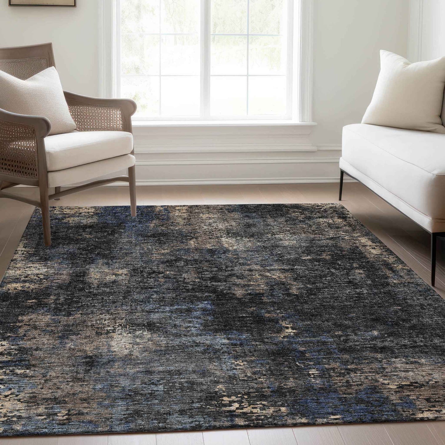 3' X 5' Charcoal Gray And Silver Abstract Washable Indoor Outdoor Area Rug