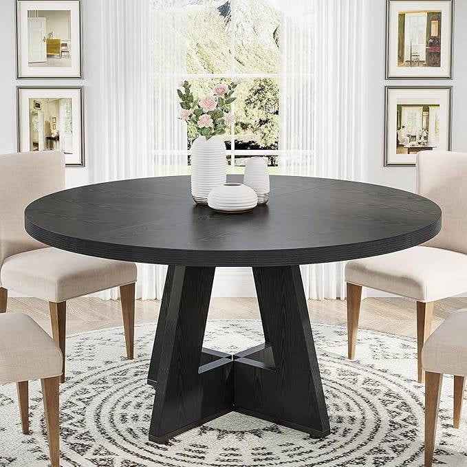 Modern Farmhouse 47-inch Round Kitchen Dining Table in Black Wood Finish
