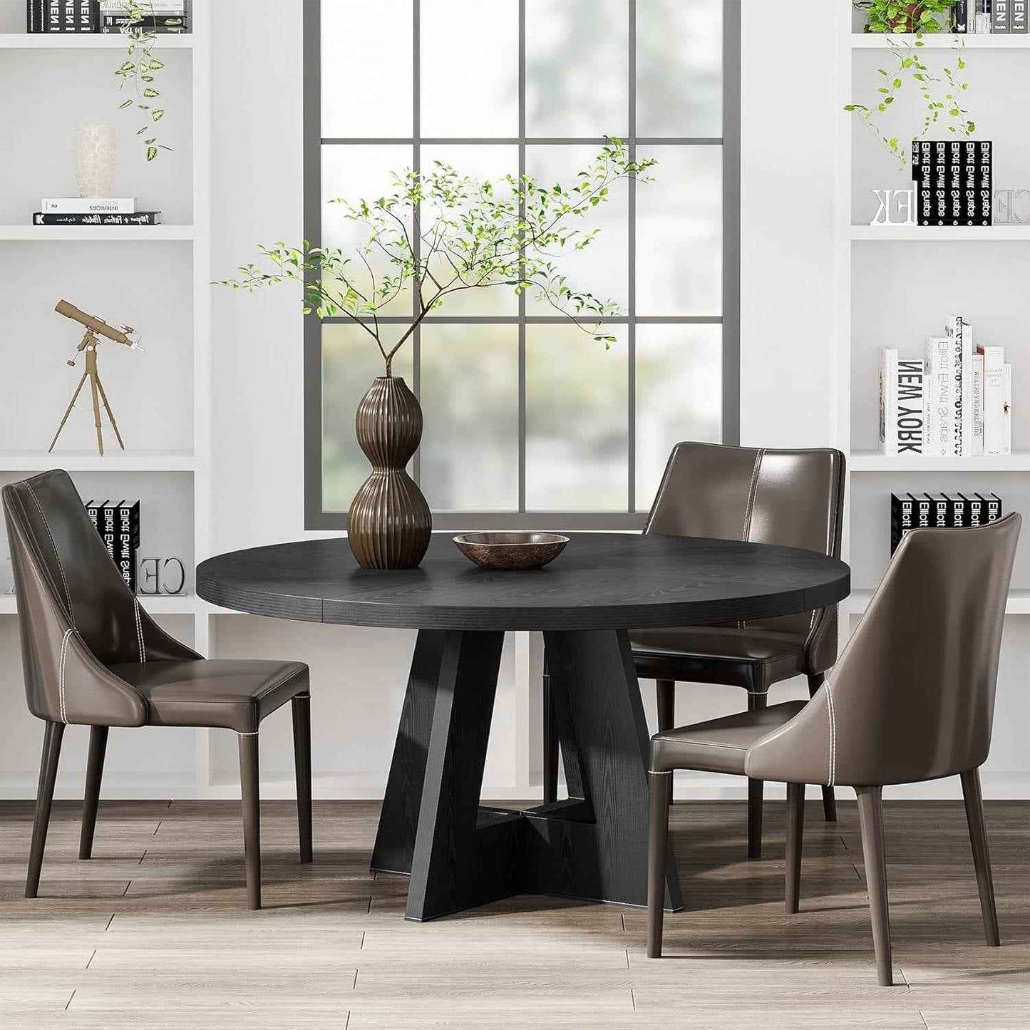 Modern Farmhouse 47-inch Round Kitchen Dining Table in Black Wood Finish