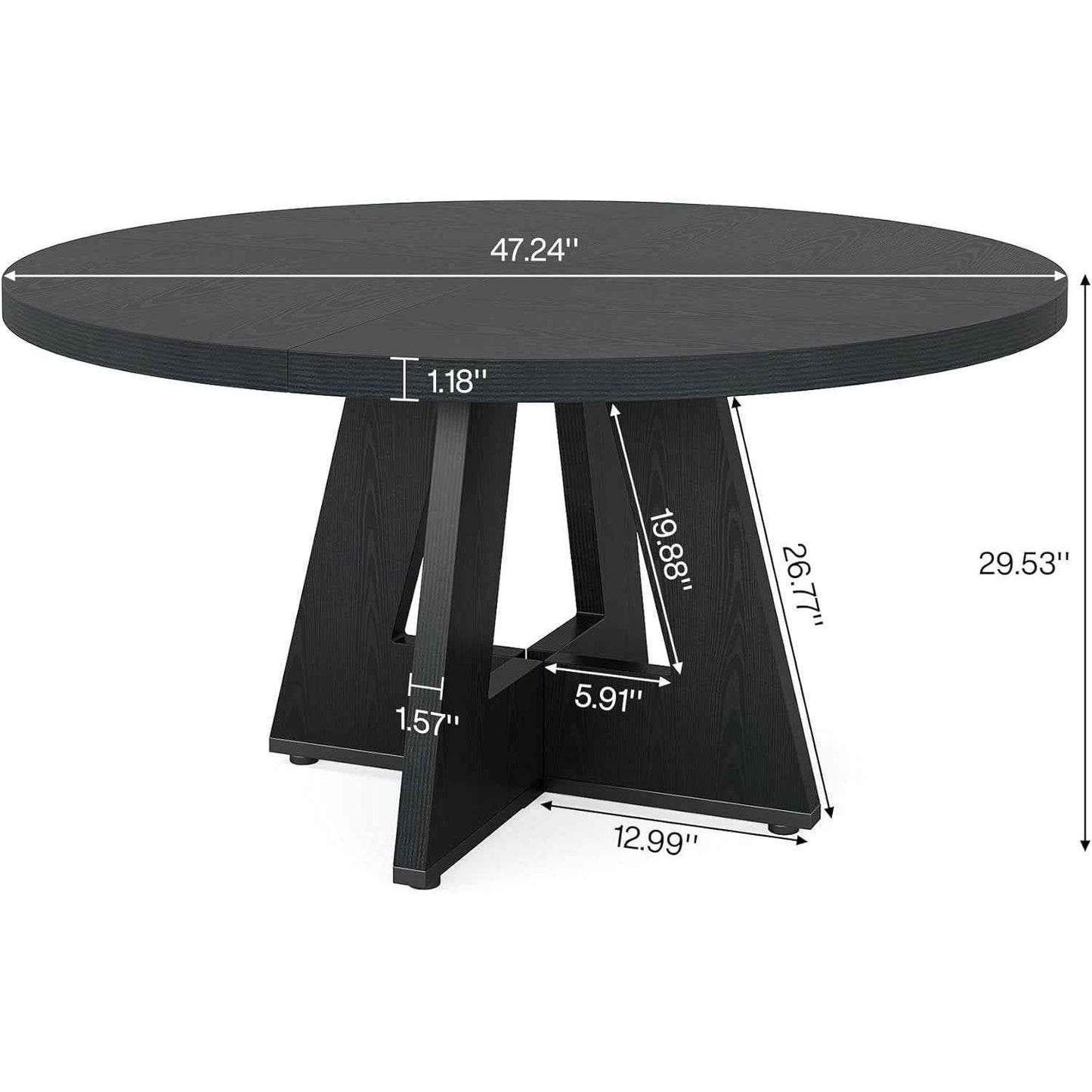 Modern Farmhouse 47-inch Round Kitchen Dining Table in Black Wood Finish