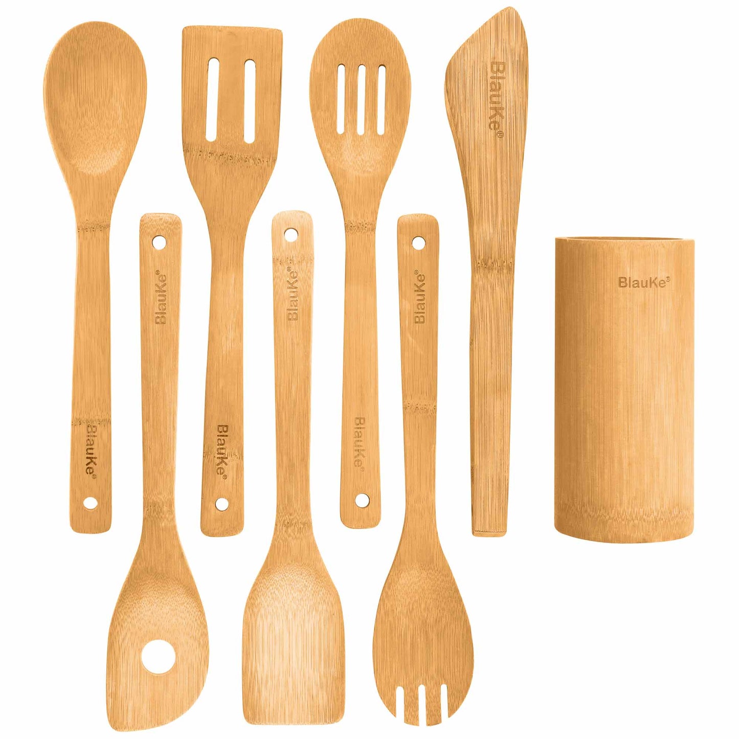 Bamboo Kitchen Utensils Set - Wooden Cooking Utensils 8-Pack - Zerramart