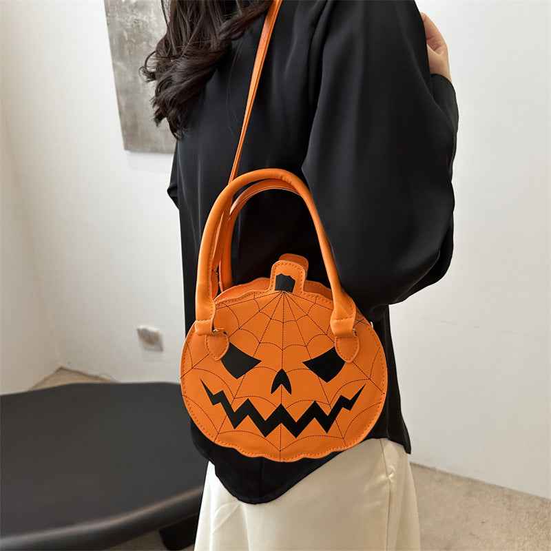 New Contrasting Color Women's Bag Simple Shoulder Small Round Bag Funny Pumpkin Bag Women's Bag