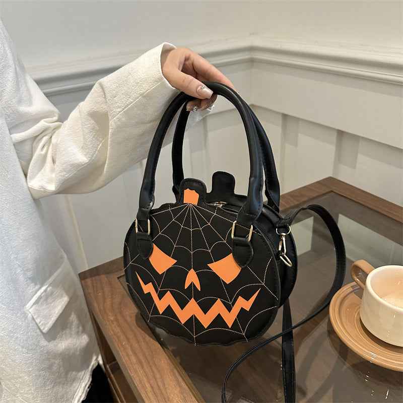 New Contrasting Color Women's Bag Simple Shoulder Small Round Bag Funny Pumpkin Bag Women's Bag