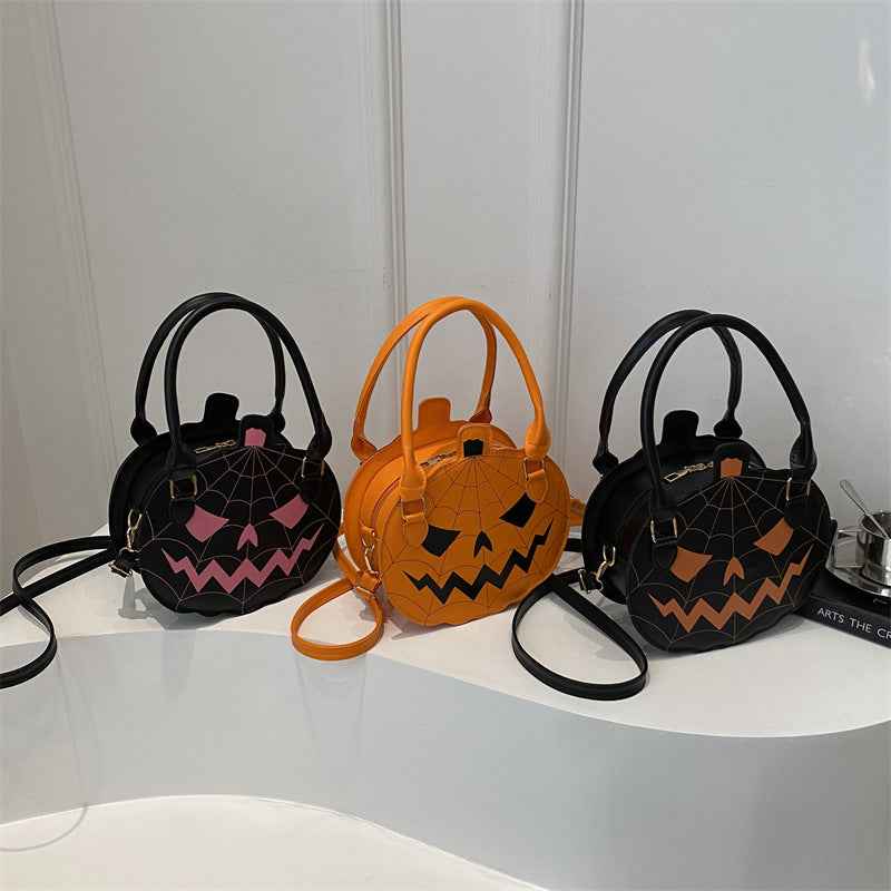 New Contrasting Color Women's Bag Simple Shoulder Small Round Bag Funny Pumpkin Bag Women's Bag