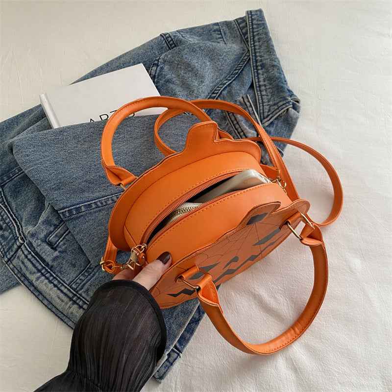 New Contrasting Color Women's Bag Simple Shoulder Small Round Bag Funny Pumpkin Bag Women's Bag
