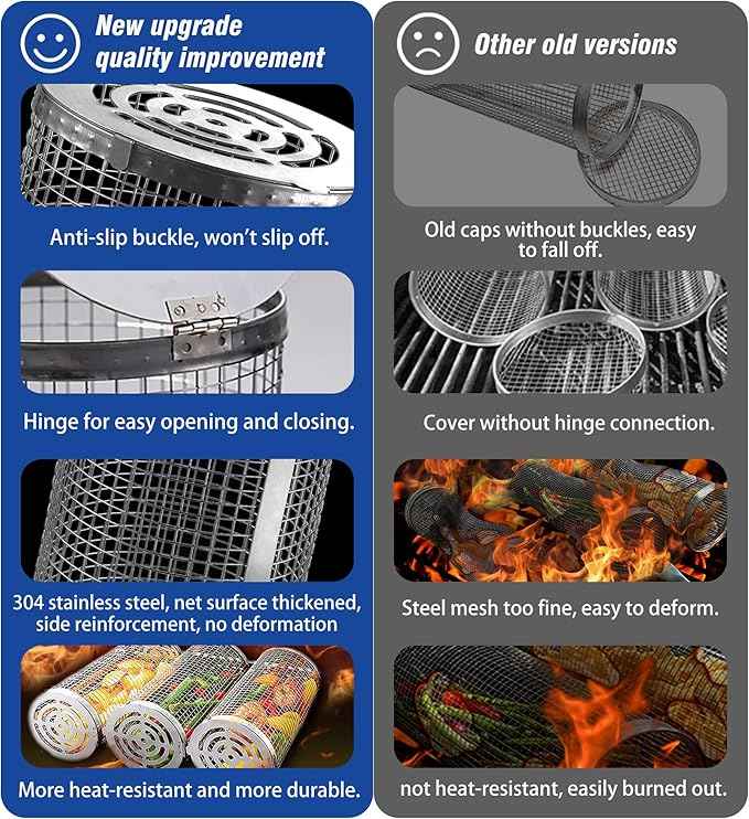 BBQ Cage Barrel Portable Rotating Stainless Steel Smoker Grill for Outdoor BBQ, Charcoal & Gas Cooking