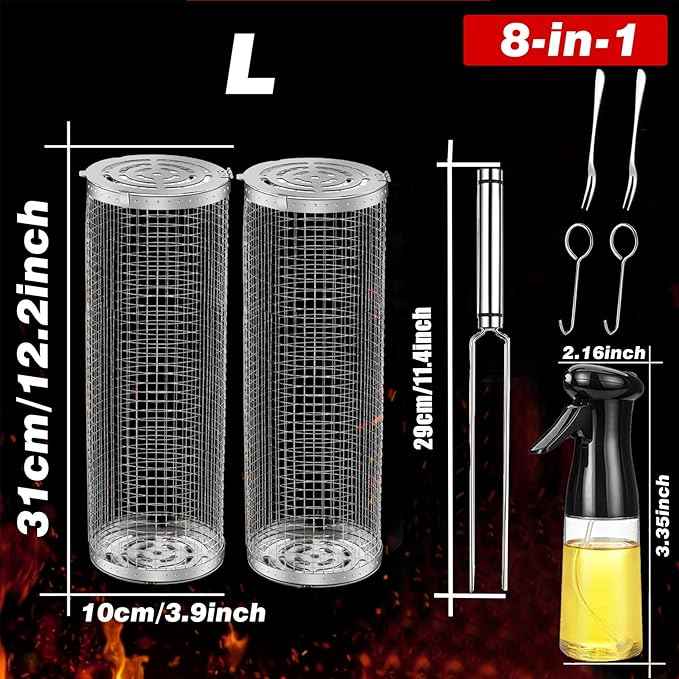 BBQ Cage Barrel Portable Rotating Stainless Steel Smoker Grill for Outdoor BBQ, Charcoal & Gas Cooking