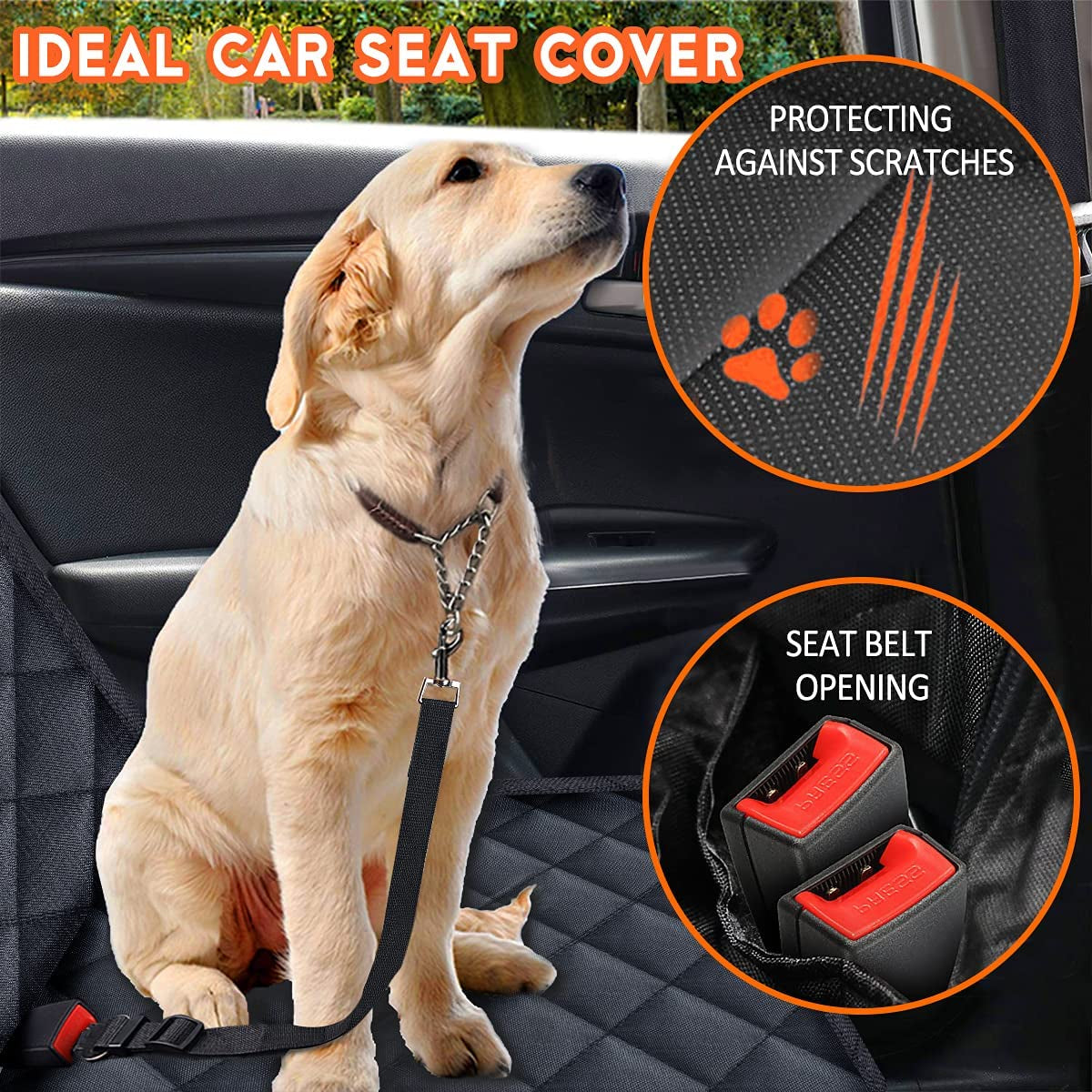 Adjustable dog seat cover fits most cars, trucks, and SUVs