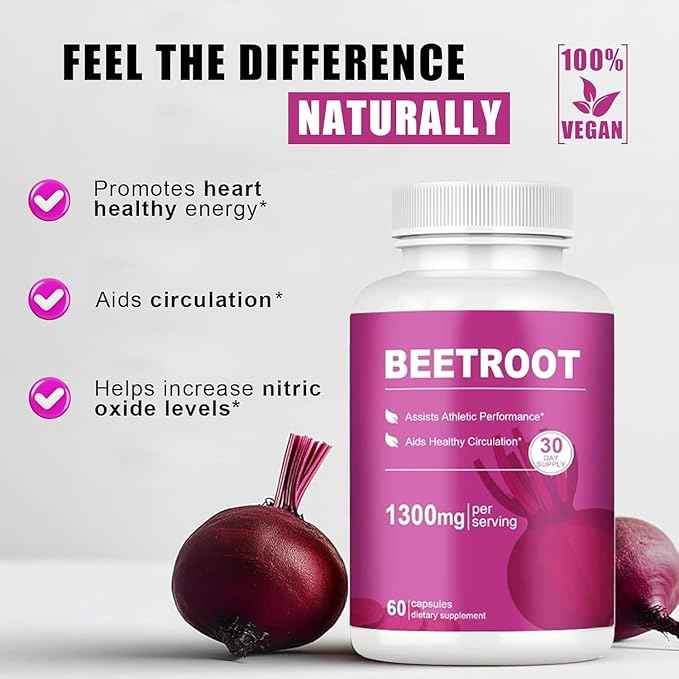 Beetroot Capsules Natural Red Beetroot Powder Supplement for Energy, Stamina & Heart Health