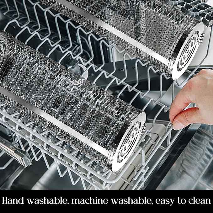 BBQ Cage Barrel Portable Rotating Stainless Steel Smoker Grill for Outdoor BBQ, Charcoal & Gas Cooking