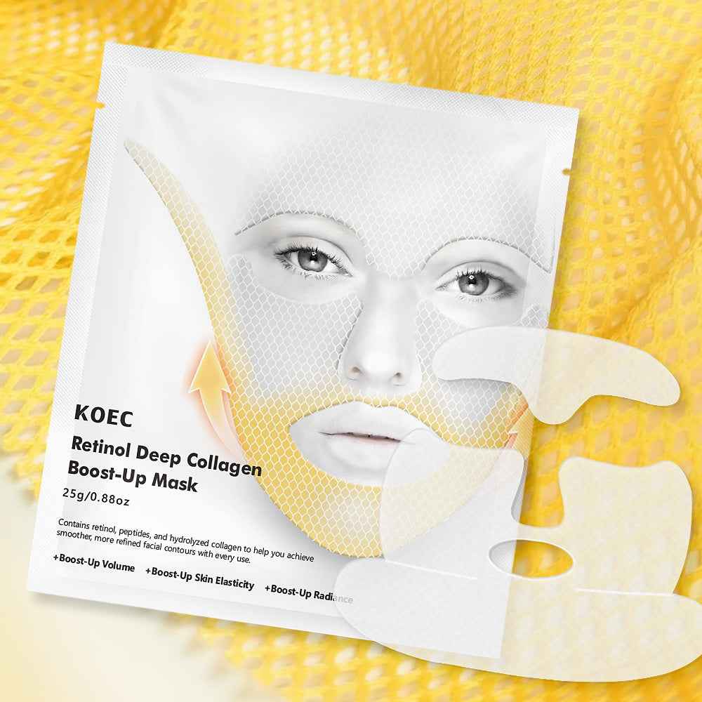 KOEC Retinol Collagen Face Mask, 4-Piece Deep Moisturizing & Skin Tightening Facial Sheet for Glowing, Youthful Skin