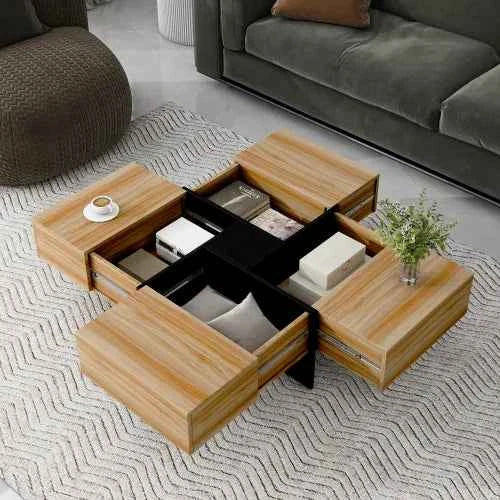 Unique Coffee Table with 4 Hidden Storage Compartments Modern Living Room Center Table with Smart Storage Design