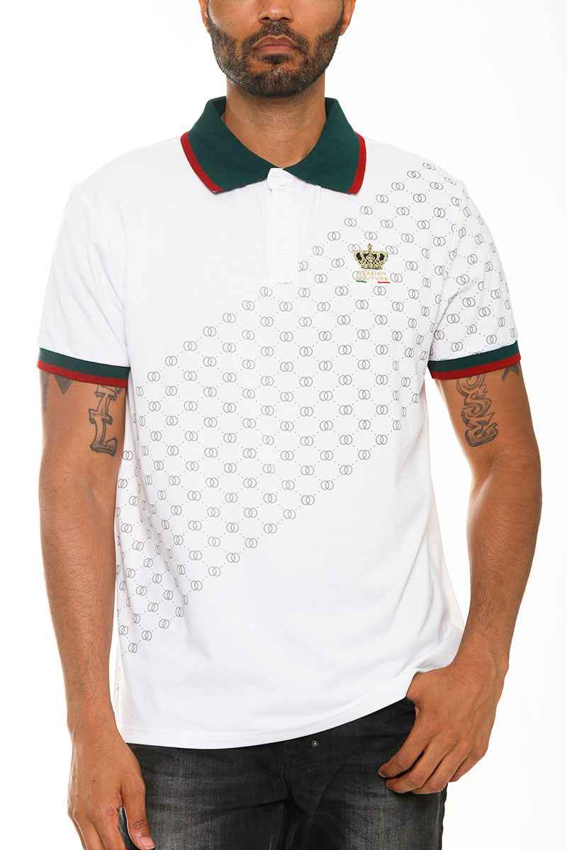 Italian Print Collared Polo Shirt