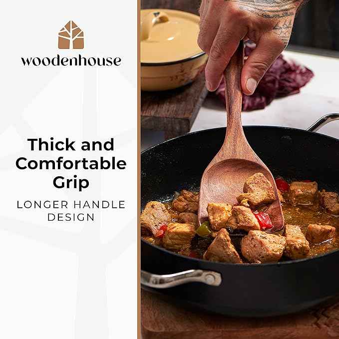 Acacia Wood Kitchenware Set Teak Long Handle Soup Spoon, Wooden Colander & Non-Stick Pan Shovel-Wholesale Kitchen Tools