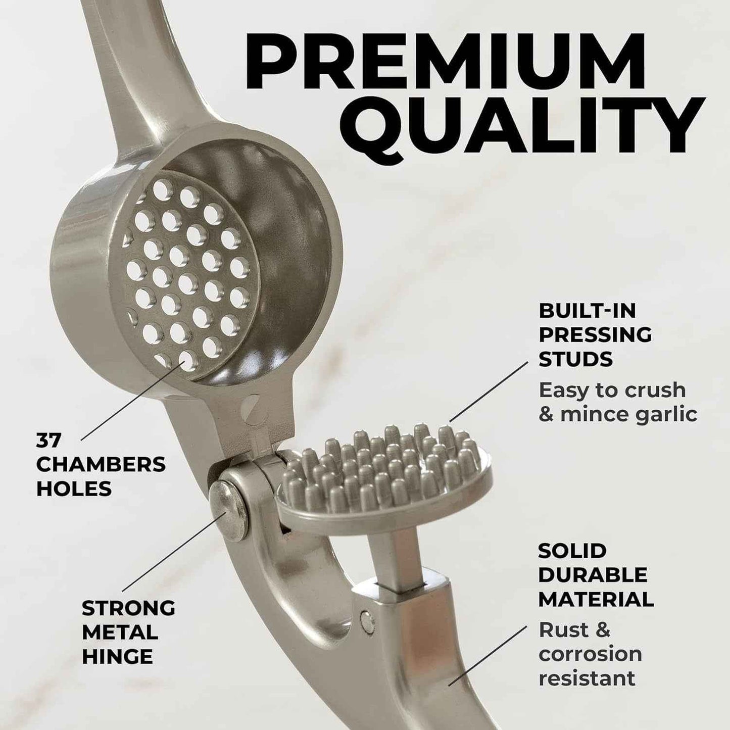Manual Garlic Press & Peeler Set Heavy-Duty Zinc Alloy, Nickel-Plated Stainless Steel Garlic Crusher for Easy Kitchen Use