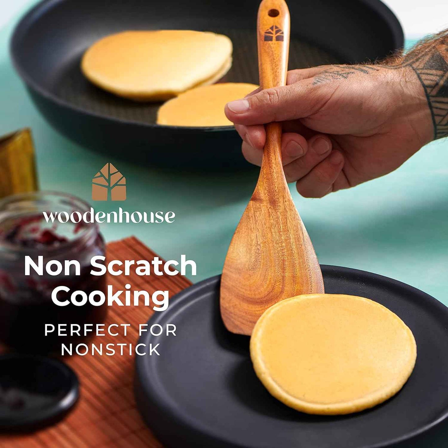 Acacia Wood Kitchenware Set Teak Long Handle Soup Spoon, Wooden Colander & Non-Stick Pan Shovel-Wholesale Kitchen Tools